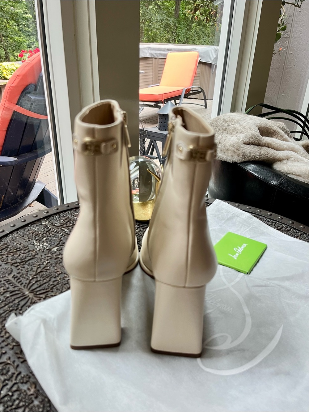 NEW SAM EDELMAN IRIE SQUARE TOE ANKLE BOOTIES IVORY LEATHER 8.5 - Picture 5 of 7